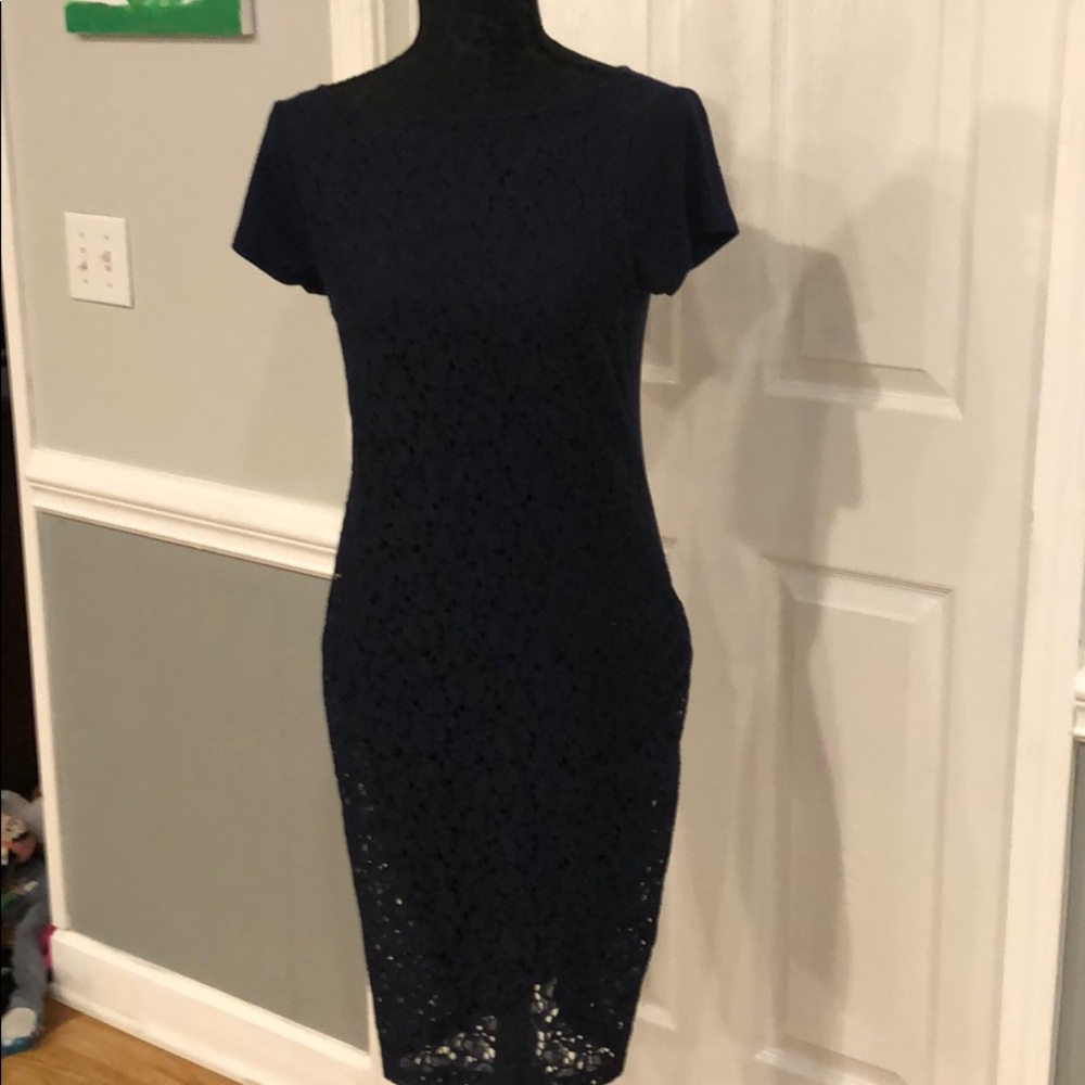 Ralph Lauren Navy Dress with Lace Overlay